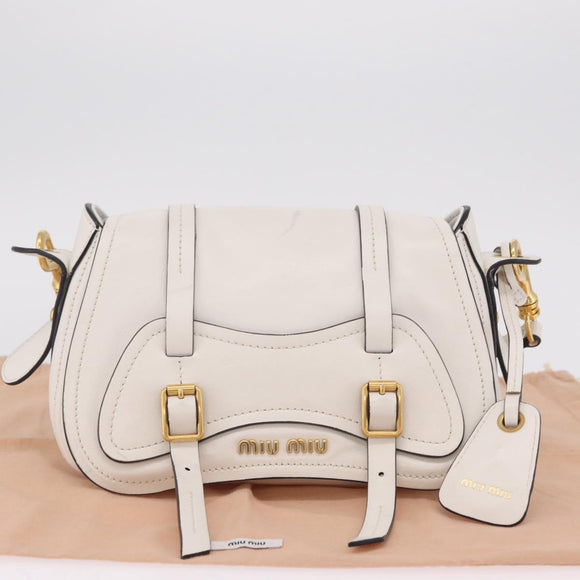 Miu Miu Shoulder Bag Leather White Gold Auth 207160V
