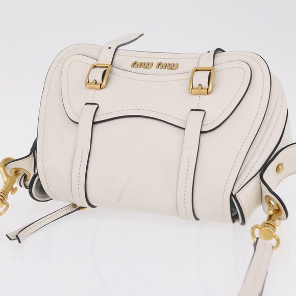 Miu Miu Shoulder Bag Leather White Gold Auth 207160V