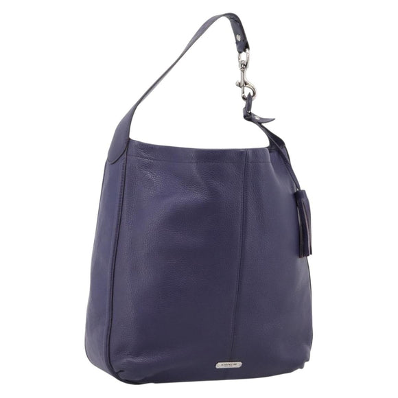 Coach Shoulder Bag Leather Navy Silver Auth 207176A