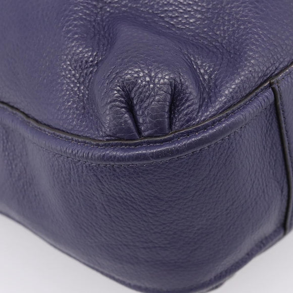 Coach Shoulder Bag Leather Navy Silver Auth 207176A
