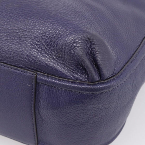 Coach Shoulder Bag Leather Navy Silver Auth 207176A
