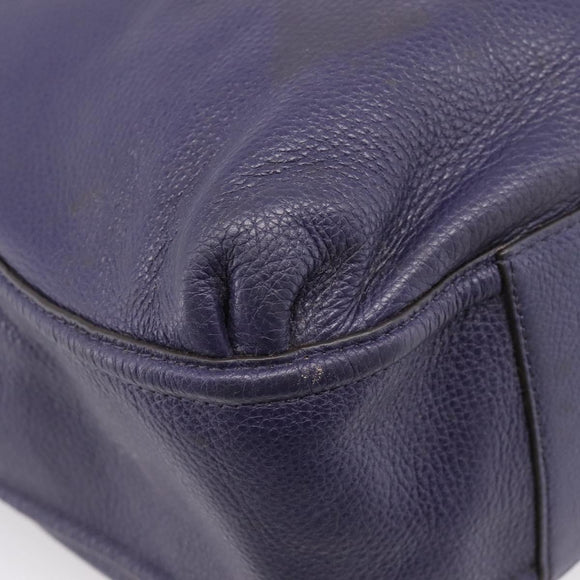 Coach Shoulder Bag Leather Navy Silver Auth 207176A