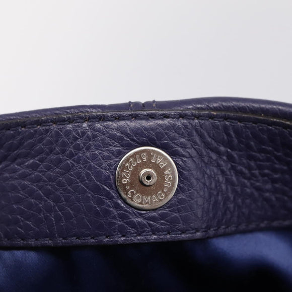 Coach Shoulder Bag Leather Navy Silver Auth 207176A