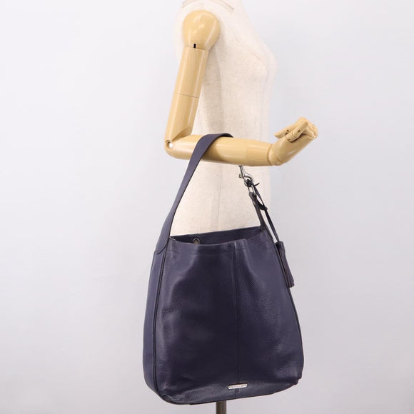Coach Shoulder Bag Leather Navy Silver Auth 207176A