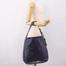 Coach Shoulder Bag Leather Navy Silver Auth 207176A-23