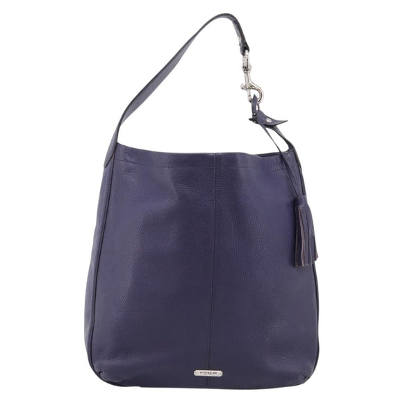 Coach Shoulder Bag Leather Navy Silver Auth 207176A