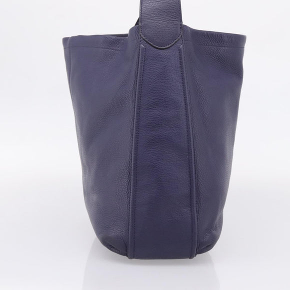 Coach Shoulder Bag Leather Navy Silver Auth 207176A