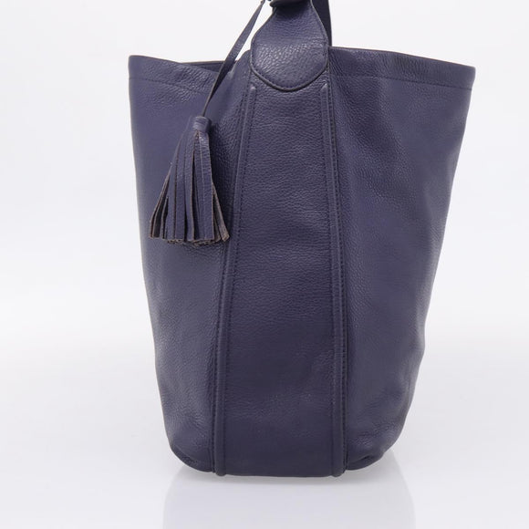 Coach Shoulder Bag Leather Navy Silver Auth 207176A
