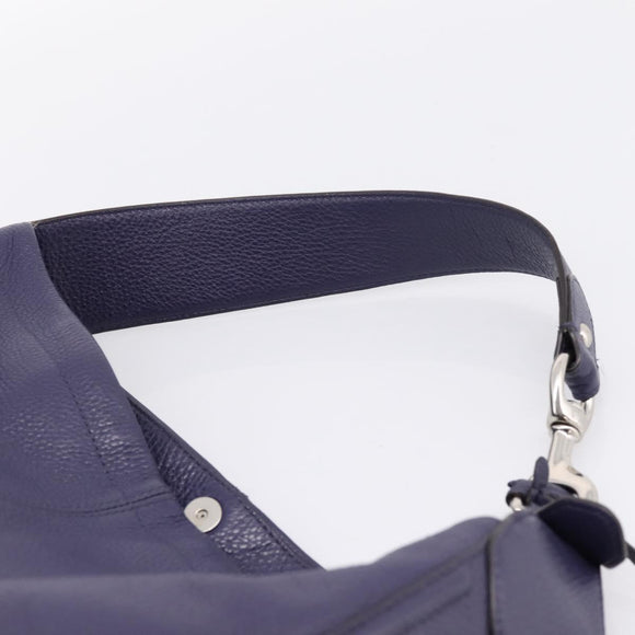 Coach Shoulder Bag Leather Navy Silver Auth 207176A