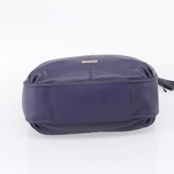 Coach Shoulder Bag Leather Navy Silver Auth 207176A