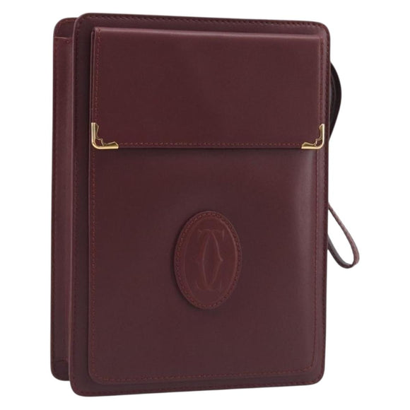 Cartier Must Line Clutch Bag Leather Bordeaux Gold Auth 207205V