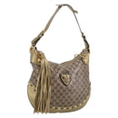 GUCCI GG Crystal Shoulder Bag Patent leather Beige Gold Auth 207208-1