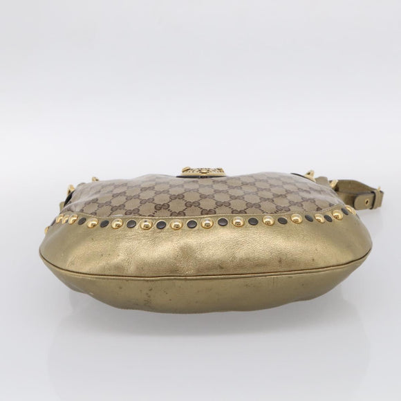 GUCCI GG Crystal Shoulder Bag Patent leather Beige Gold Auth 207208