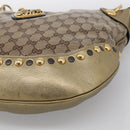 GUCCI GG Crystal Shoulder Bag Patent leather Beige Gold Auth 207208-11