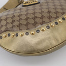 GUCCI GG Crystal Shoulder Bag Patent leather Beige Gold Auth 207208-12
