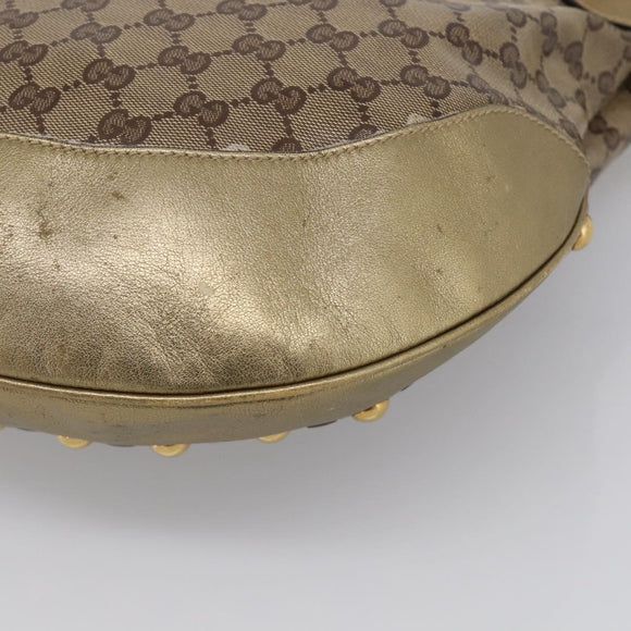 GUCCI GG Crystal Shoulder Bag Patent leather Beige Gold Auth 207208