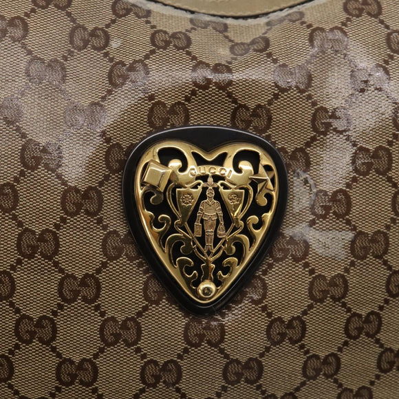 GUCCI GG Crystal Shoulder Bag Patent leather Beige Gold Auth 207208