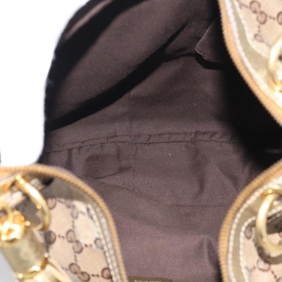 GUCCI GG Crystal Shoulder Bag Patent leather Beige Gold Auth 207208