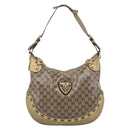 GUCCI GG Crystal Shoulder Bag Patent leather Beige Gold Auth 207208-2