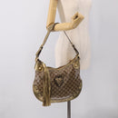 GUCCI GG Crystal Shoulder Bag Patent leather Beige Gold Auth 207208-25