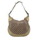 GUCCI GG Crystal Shoulder Bag Patent leather Beige Gold Auth 207208-3
