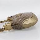 GUCCI GG Crystal Shoulder Bag Patent leather Beige Gold Auth 207208-4