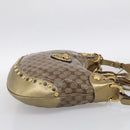 GUCCI GG Crystal Shoulder Bag Patent leather Beige Gold Auth 207208-5