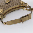 GUCCI GG Crystal Shoulder Bag Patent leather Beige Gold Auth 207208-7