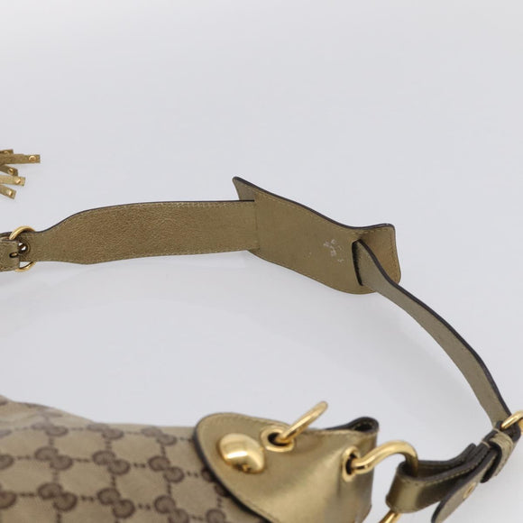 GUCCI GG Crystal Shoulder Bag Patent leather Beige Gold Auth 207208