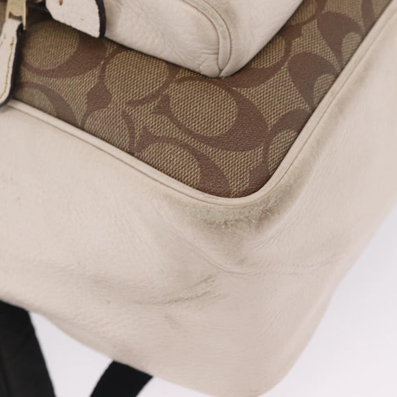 Coach Signature Snoopy Backpack Leather Beige Gold Auth 207211A