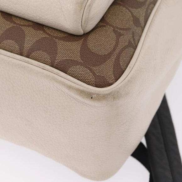 Coach Signature Snoopy Backpack Leather Beige Gold Auth 207211A