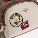 Coach Signature Snoopy Backpack Leather Beige Gold Auth 207211A-21
