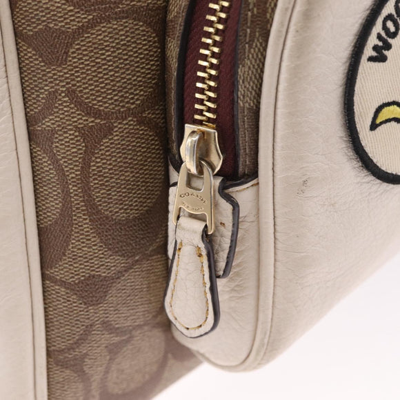 Coach Signature Snoopy Backpack Leather Beige Gold Auth 207211A