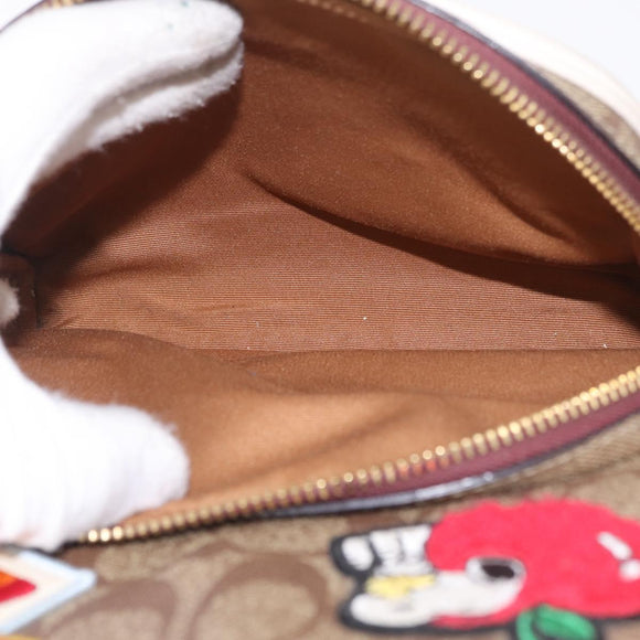 Coach Signature Snoopy Backpack Leather Beige Gold Auth 207211A