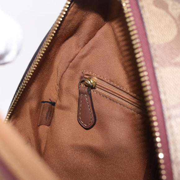 Coach Signature Snoopy Backpack Leather Beige Gold Auth 207211A