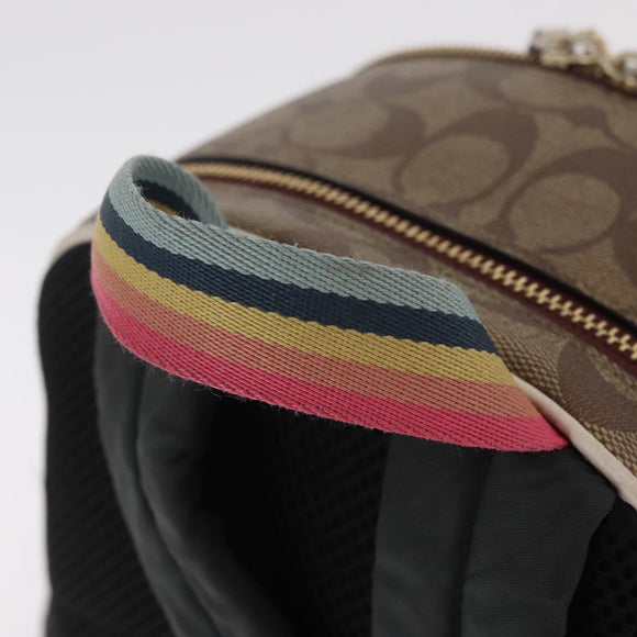 Coach Signature Snoopy Backpack Leather Beige Gold Auth 207211A