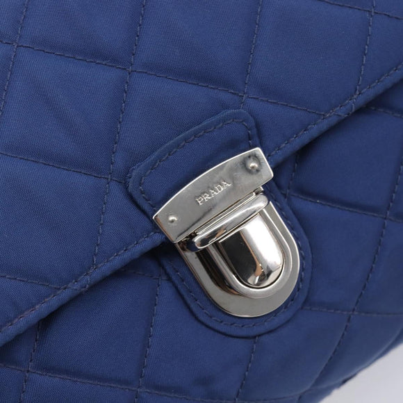 PRADA Chain Shoulder Bag Nylon Blue Silver Auth 207212A