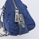 PRADA Chain Shoulder Bag Nylon Blue Silver Auth 207212A-16