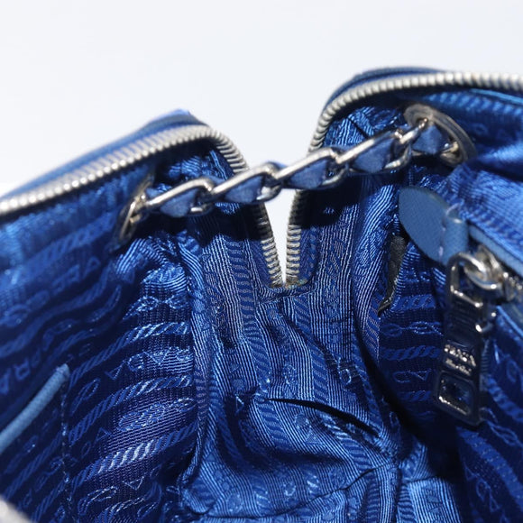 PRADA Chain Shoulder Bag Nylon Blue Silver Auth 207212A