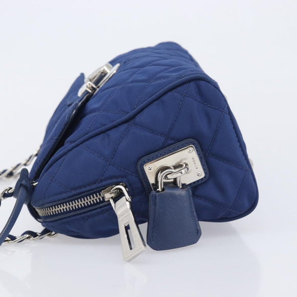 PRADA Chain Shoulder Bag Nylon Blue Silver Auth 207212A