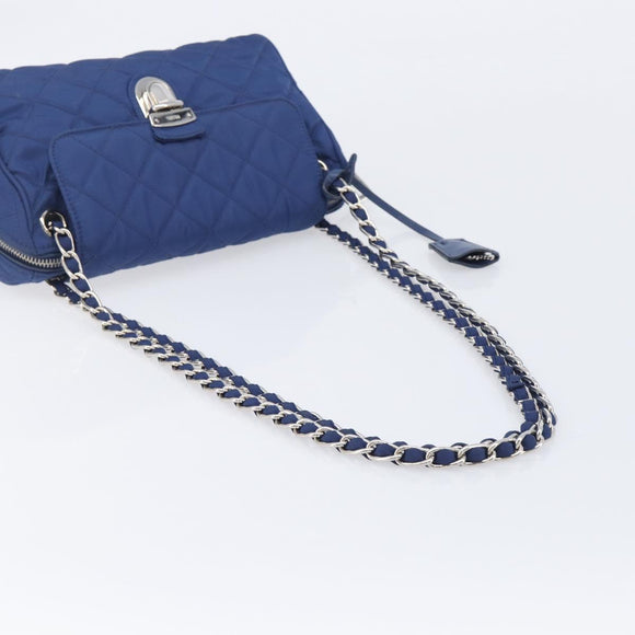 PRADA Chain Shoulder Bag Nylon Blue Silver Auth 207212A