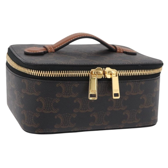 CELINE Triomphe Vanity Pouch PVC Black Gold Auth 207214V