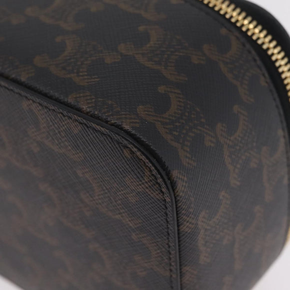 CELINE Triomphe Vanity Pouch PVC Black Gold Auth 207214V