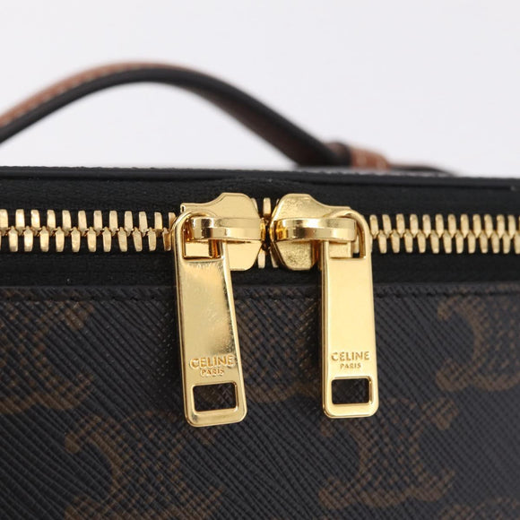 CELINE Triomphe Vanity Pouch PVC Black Gold Auth 207214V