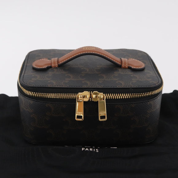 CELINE Triomphe Vanity Pouch PVC Black Gold Auth 207214V