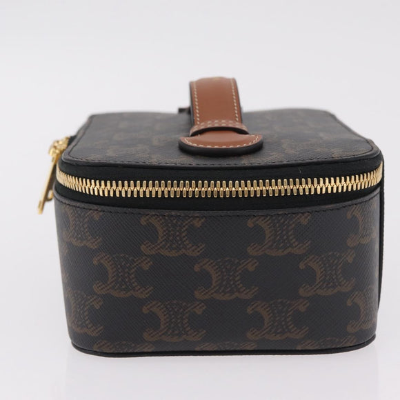 CELINE Triomphe Vanity Pouch PVC Black Gold Auth 207214V