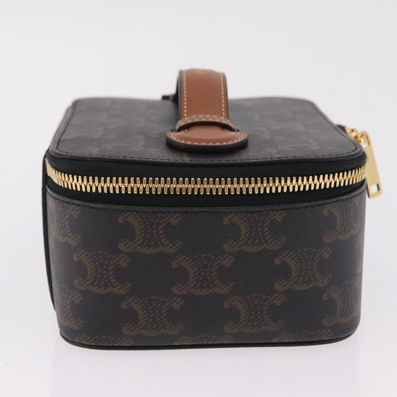 CELINE Triomphe Vanity Pouch PVC Black Gold Auth 207214V