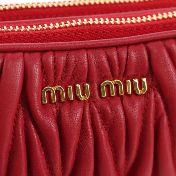 Miu Miu Matelasse Hand Pouch Leather Red Gold Auth 207215M