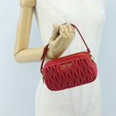 Miu Miu Matelasse Hand Pouch Leather Red Gold Auth 207215M-27
