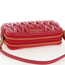 Miu Miu Matelasse Hand Pouch Leather Red Gold Auth 207215M-6